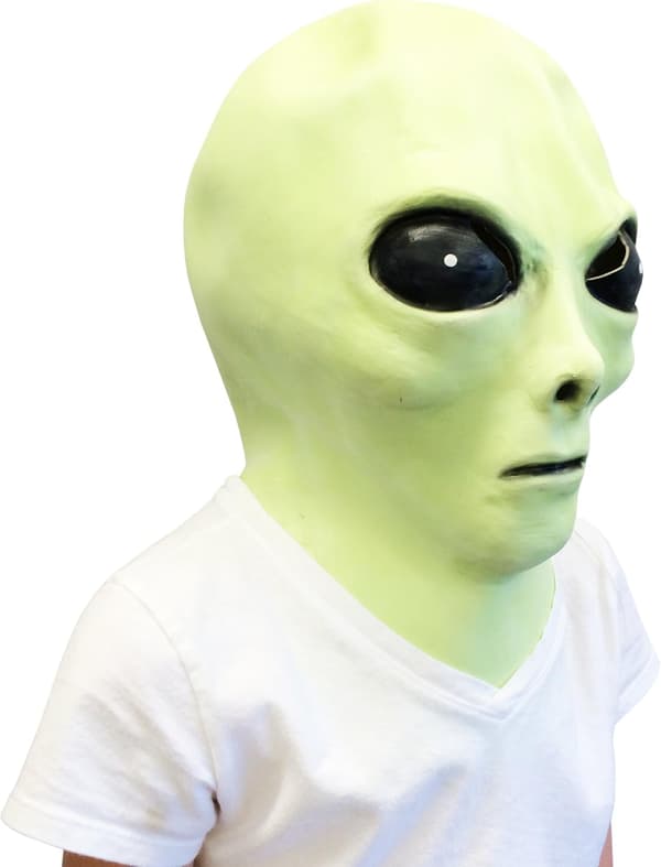 Glow-in-the-Dark Alien Mask with Green Alien Bendable Toy Keychain