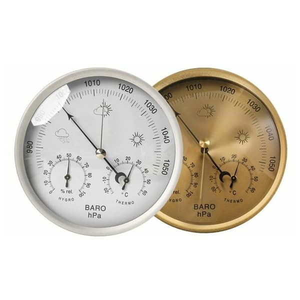 Analog værstasjon 3-i-1 rustfritt stål 132 mm - barometer, termometer, hygrometer, sølv