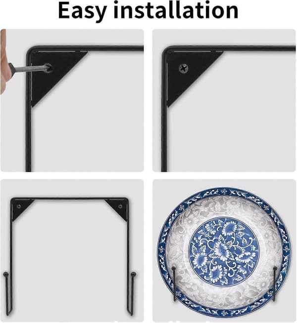 20 cm Metal Plate Stand, Wall Mounted Holder for Decorative Plates, Black 2-Pack