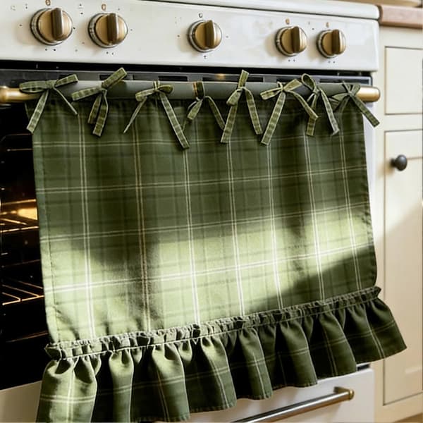 Ruffled Tie-On Oven Skirt, Rustic Kitchen Decor, Heat Resistant, Easy To Install, Hides Clutter And Enhances Style