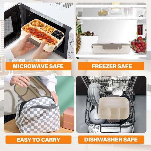 2-pack Bento Lunch Box with 4 Compartments - Leak-proof - Dishwasher Safe Includes Spoon For Work and School 23 x 17 x 5 cm Gray Gray