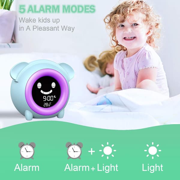 Børnevækkeur, Toddler Sleep Training Clock med natlampe, søvnlydsmaskine, lur-timer, elektrisk sengebordsur med USB