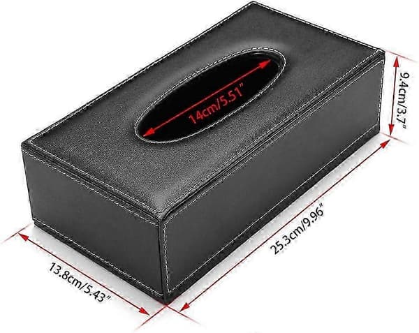 1 x PU Leather Tissue Box, Rectangular Napkin Holder, Paper Case Dispenser for Home, Office, Car, Car Decoration (Black)