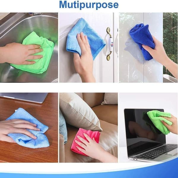 10-pack Microfiber Cloths - Super Absorbent & Lint-Free • Versatile Cleaning Cloths for Kitchen, Car & Windows • Soft & Gentle