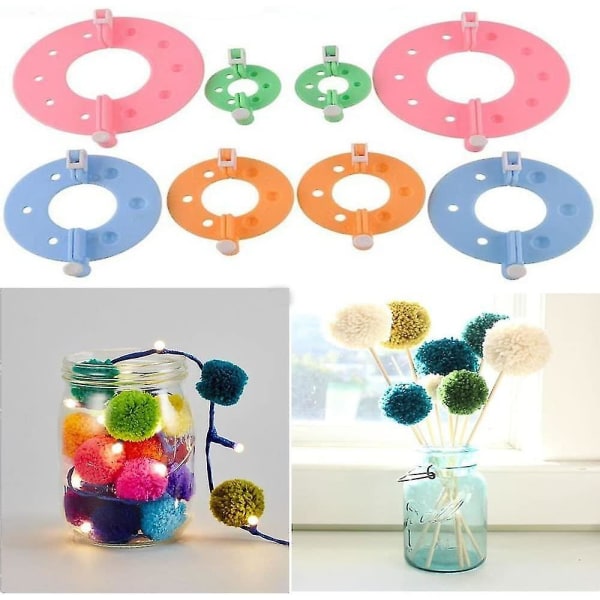 Essential Pom-pom Maker til Fluff Ball Weaver Needle Strikning DIY Værktøj (8 stk - 4 størrelser)