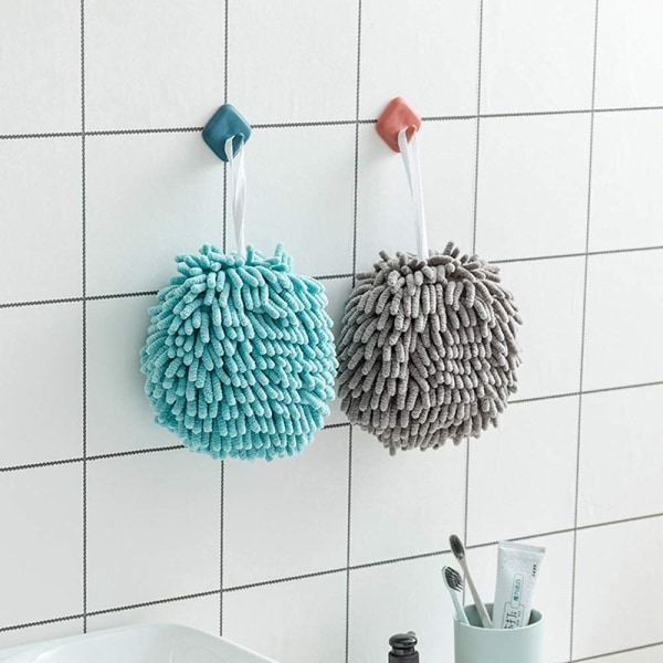 Blå og grå chenille kjøkkenhåndkle sett Hurtigtørkende hånd Mikrofiber Monokrom Dekorativ Liten Fuzzy Ball Håndkle med løkke