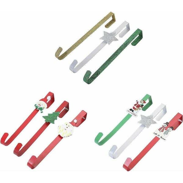 3-pack metallkrokar för julkrans, julgransdekoration, dörr, vägg, hem, kontor
