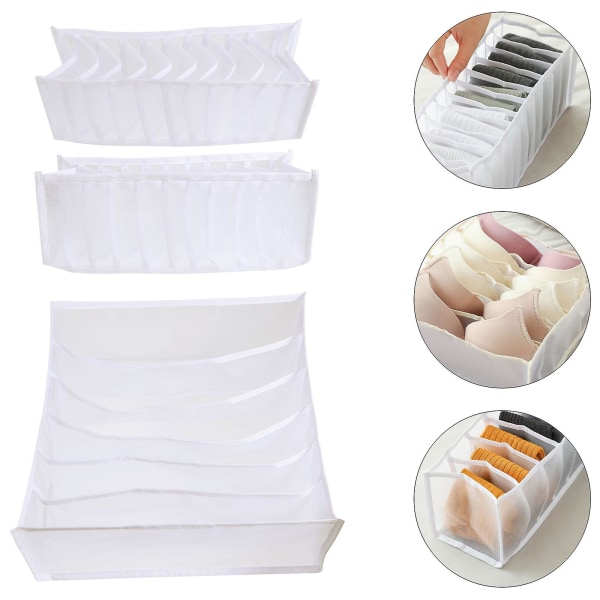 3-pack Underklädeslådor för BH, Strumpor, Skåp, Avdelare, Förvaringslådor, Vita, 31x31x11 cm White 31X31X11CM