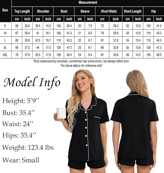 Pyjamasset för damer, kortärmad, sovkläder, damknäppning, nattkläder, PJ-set med fickor