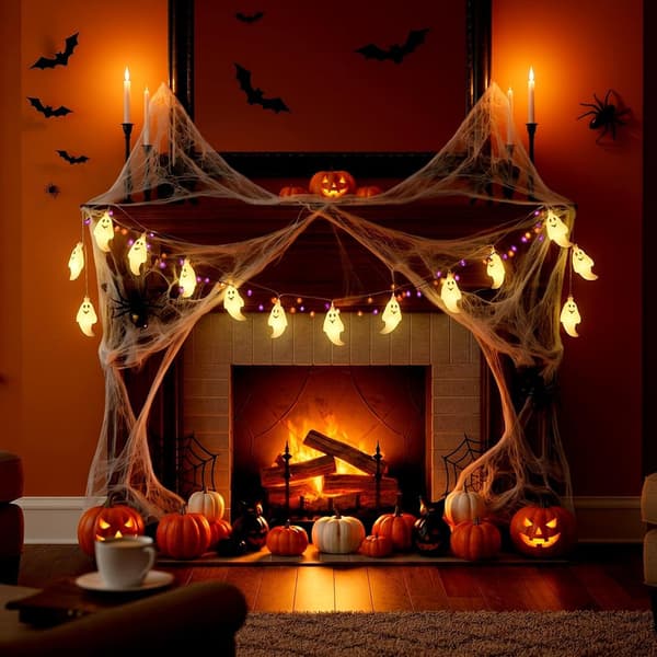 Halloween Pumpkin and Ghost String Lights 20 LED 3 m Battery Operated Decorative Lighting Steady Light Mode for Porch Window Garden and Party Ghost