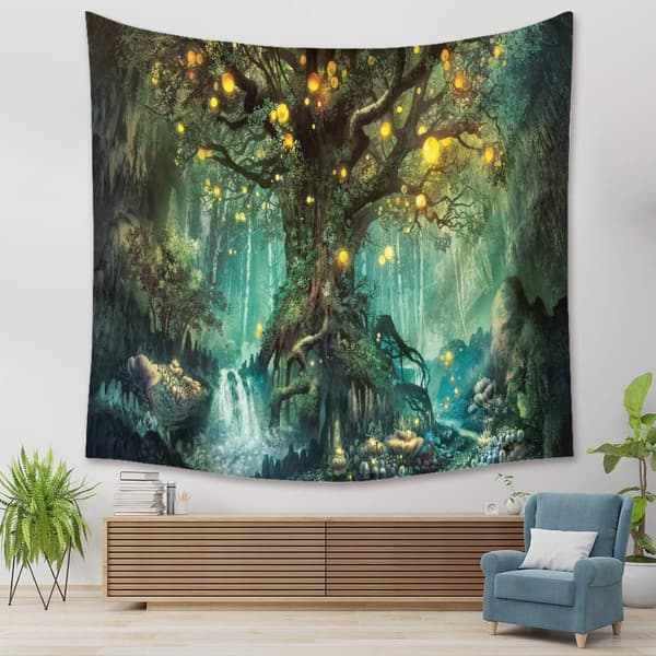 1 st 200 x 150 cm Livets Träd Väggbonad, Livets Träd, Psykedelisk