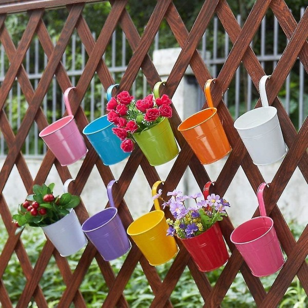 Pakke med 10 Urtepotte Blomsterpotter Balkon Potte Hængende Potte Hængende Balkon Havepotter Vægplantekar Metalbalje Blomsterholder