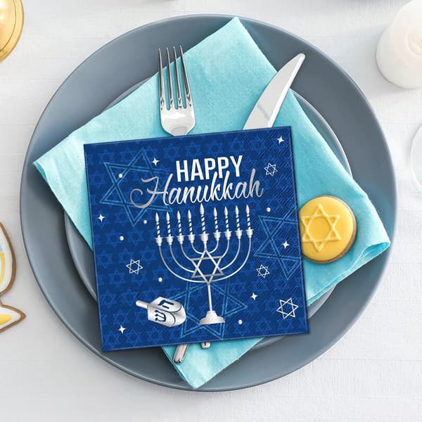 100 stk. Hanukkah-servietter Engangs papircocktail, blå sølv