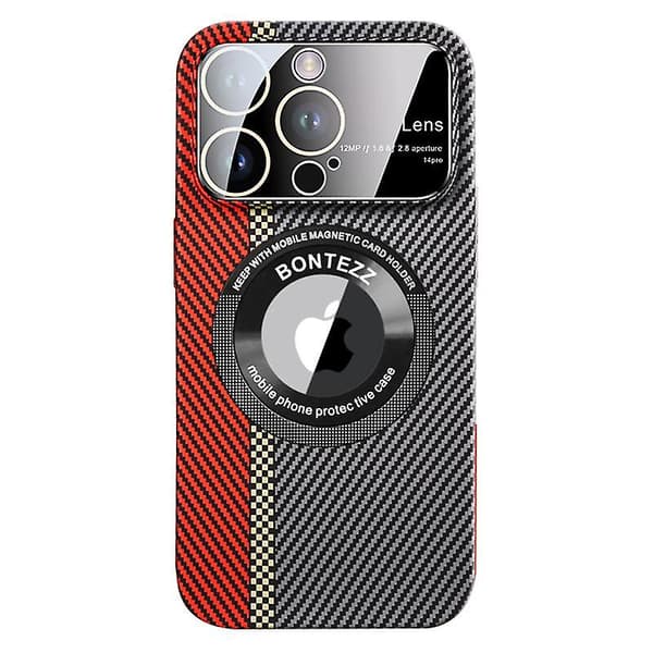 For iPhone 14 Pro Carbon Fiber Texture Phone Case Anti-Drop Magnetic Phone Shell with Concave Lens