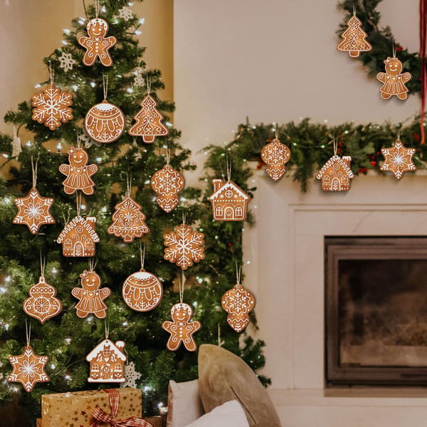 36-delt julepeberkage-træ Mini snefnug Træhængende vinterjulepynt med snor Velegnet til julefester