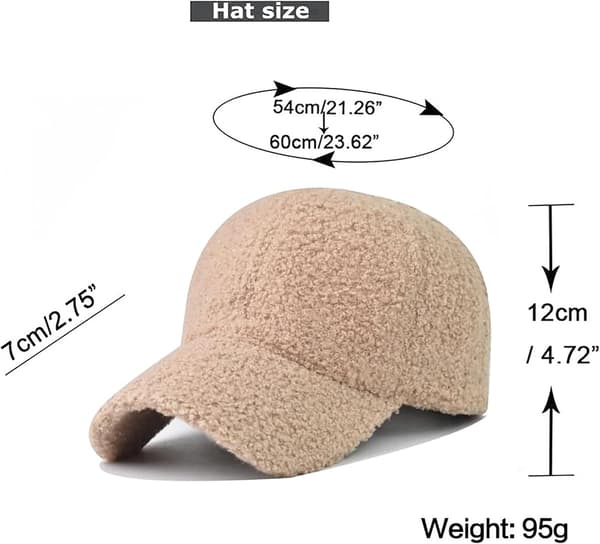 Vinterbaseballcaps for kvinner, lammeull, ensfarget, varm baseballcaps for utendørsreiser, beige, én størrelse