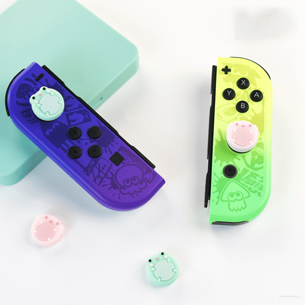 Cute Animal Theme Silicone Joy Con Thumb Grips, Joystick Cover Compatible with Switch/OLED/Lite, 4 Pcs - Frog & Axolotl (for Switch/OLED/Lite)