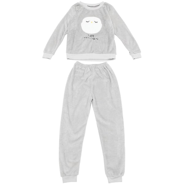 Kvinnor Tecknad Uggla Stil Flanell Vinter Sovkläder Pyjamas Set Långärmade Nattkläder Storlek Xxl (grå)