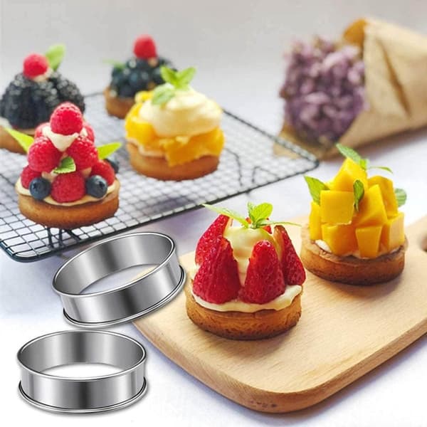 Kageringe i rustfrit stål - 6-pak non-stick mousseringe - Runde bageforme med dobbeltfoldet kant til desserter 8,5x2,5 cm