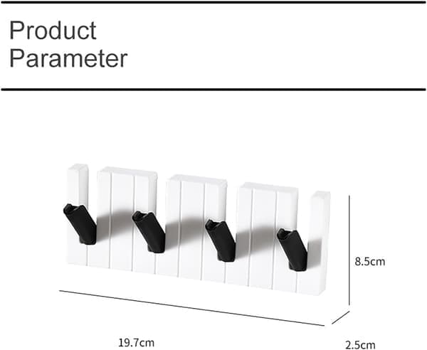 Self-adhesive hook strip with piano key design, 4 hooks, waterproof wall hooks without drilling for bathroom and kitchen decor (black) [Ho]
