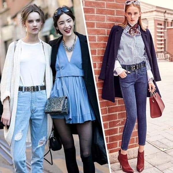 Belte for kvinner, doble spenner, bredt goth damebelte til jeans