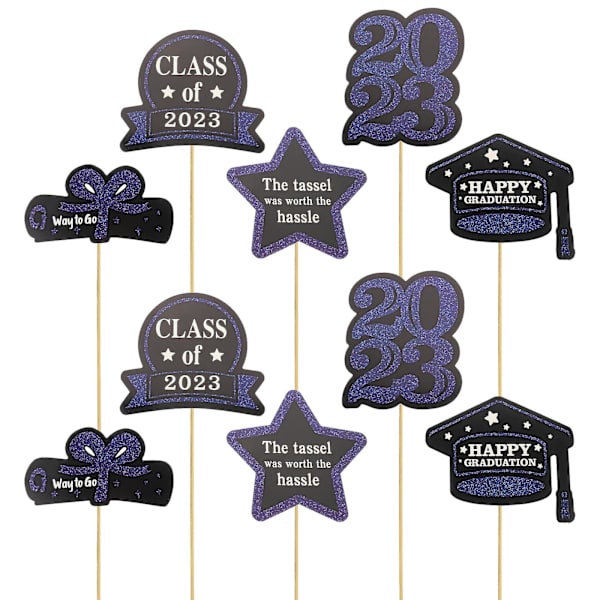 1 Sæt Graduation Cupcake Toppers Blomsterpotte Kort Vase Indsætskort Dekoration Blå 16X13.7CM Blue 16X13.7CM
