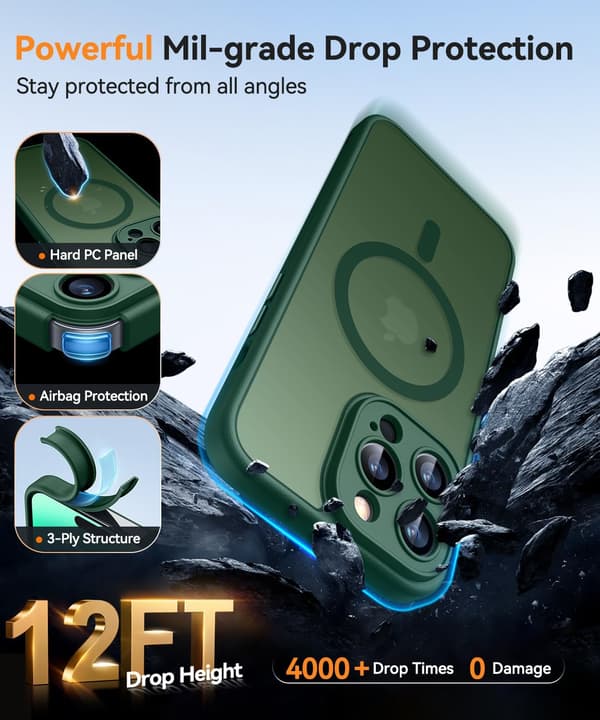 Magnetic Case for iPhone 14 Pro - Camera Protection, MagSafe Compatible, Translucent Matte Finish (Green)