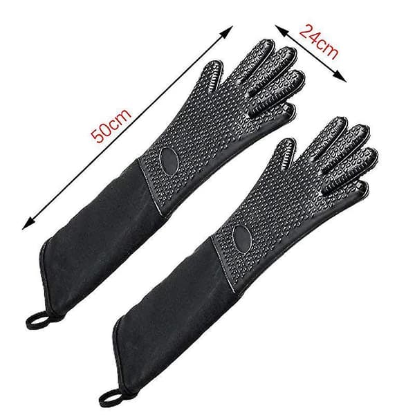 Extra Long Professional Silicone Oven Mitt, Heat Resistant Cooking Glove with Internal Cotton for Kitchen, BBQ, Baking, Grill -