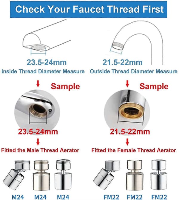 22 mm Water Saving Kitchen Faucet Aerator Dual Function 360 Degree Rotation [DB]