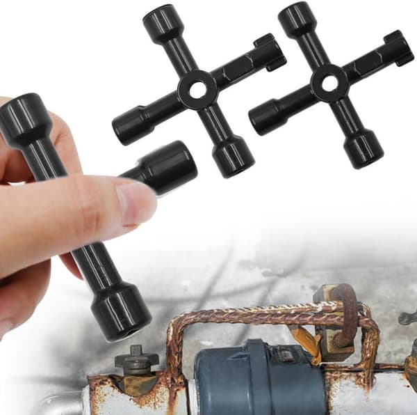 Square Key, 4-Way Multifunction Key, 4-Way Access Cross for Control Cabinet Valve Water Meter (Black)