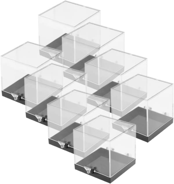 8 stk. firkantede mineralprøveæsker til opbevaring, sorte baser 68x68x68mm