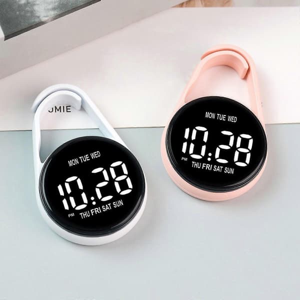 Touchscreen Digital Pocket Watch Keychain Clip for Students Accurate Time LED Display Electronic Clock Accessories White White
