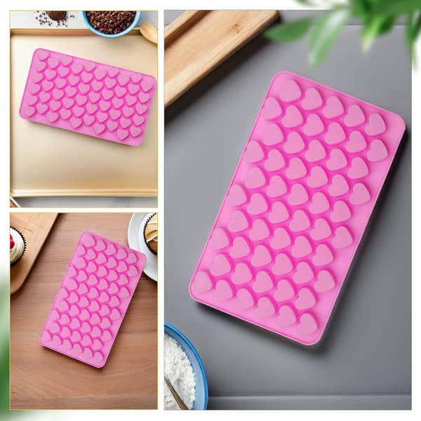 4 stk. hjerteformede silikoneforme med pipette 55 hulrum Non-Stick Nem rengøring Rosa Romantisk