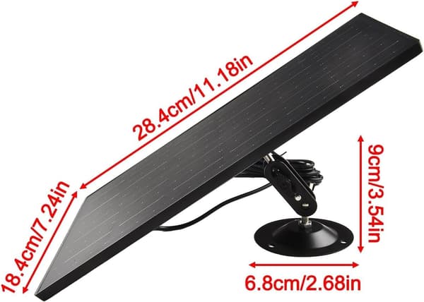 Udendørs kameraoplader og stativ, 10W solcelle 5V monokrystallinsk panel med justerbart sort kabel