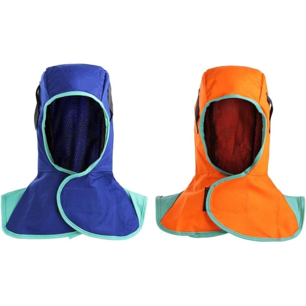 Svetshalsskydd, skär-/repor/värmebeständigt nackskydd axel/draperi matchar alla typer av svetshjälmar/huva/mask (1 st blå & 1 st orange)