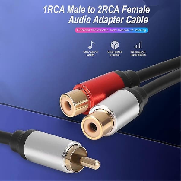 1RCA Han til 2RCA Hun Lydkabeladapter til DVD TV Laptop Bærbar RCA Lyd Y Splitter Kabel