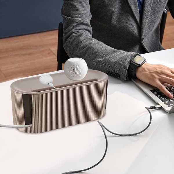 Cable Box Organizer - Cable Storage Box - Hide Cable Box - Cable Organizer - Cable Organization - Cable Management - 31 x 13.5 x 12.5 cm - Khaki