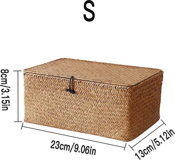 Woven Rattan Storage Basket with Lid Seaweed Laundry Baskets - Make