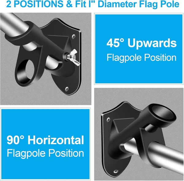 Flaggstångshållare, BONWIN 1\" Flaggstångsfäste med hårdvara för husväggmontering, 1\" innerdiameter, två positioner & aluminium