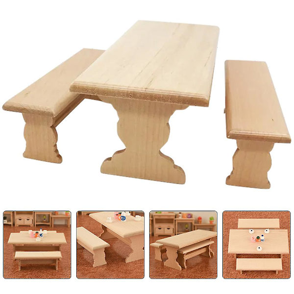 1 Set Dockhus Träbord 1/12 Mini Möbelmodell Mini Långbord Bänk Khaki 15.2X7CM Khaki 15.2X7CM