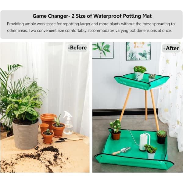 Planting Mat for Indoor Plants, 2 Sizes (50*50cm+75*100cm) - Extra Thick, Durable, Waterproof - Repotting Mat for Succulents