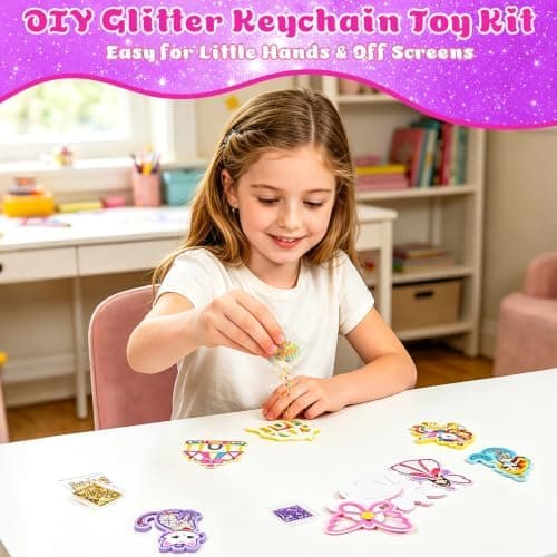 MOMUSE DIY Glitter-avaimenperäsetti lapsille 4+, 8 teemaa Shaker Fun