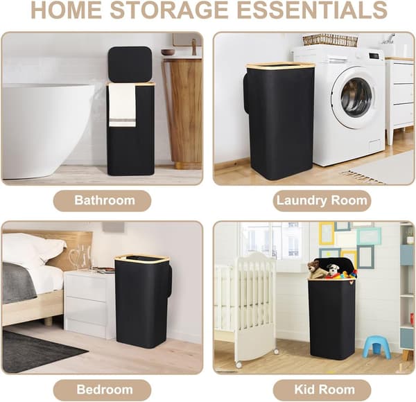 (Black) Laundry Basket, 100L Laundry Hamper with Lid and Handles