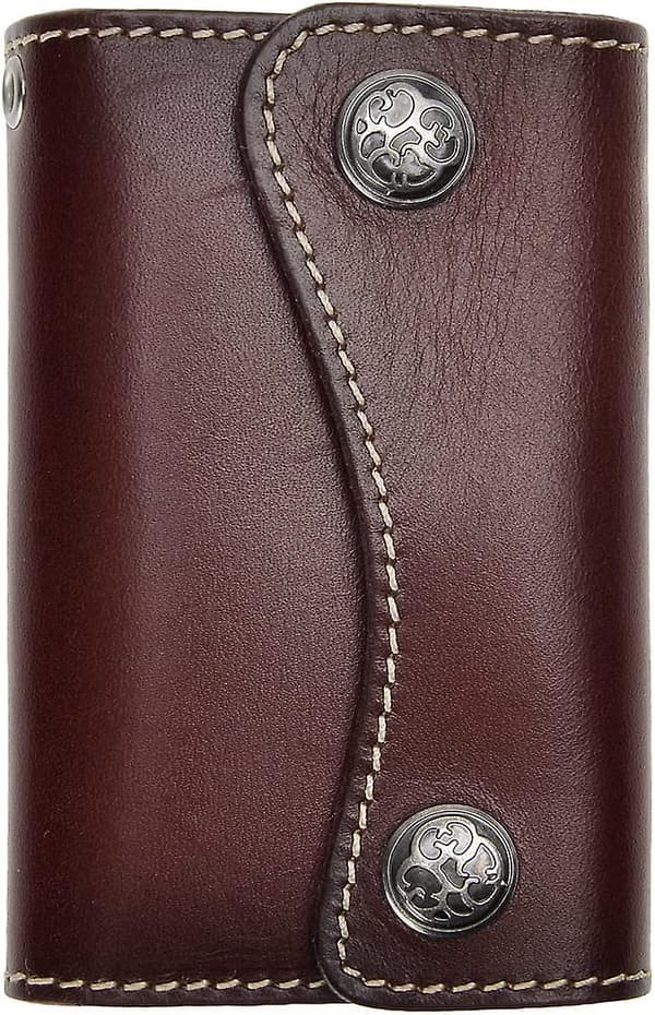 New Genuine Leather Two Button Key Wallet Card Holder Key Case Keychain (Dark Red) (1pc)