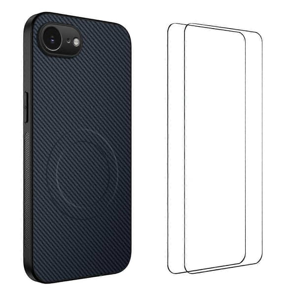 For iPhone 16th Magnetic Case WANLONFENG TQ1 Series Carbon Fiber Texture PC TPU Phone Case with 2pcs Screen Protector Sapphire