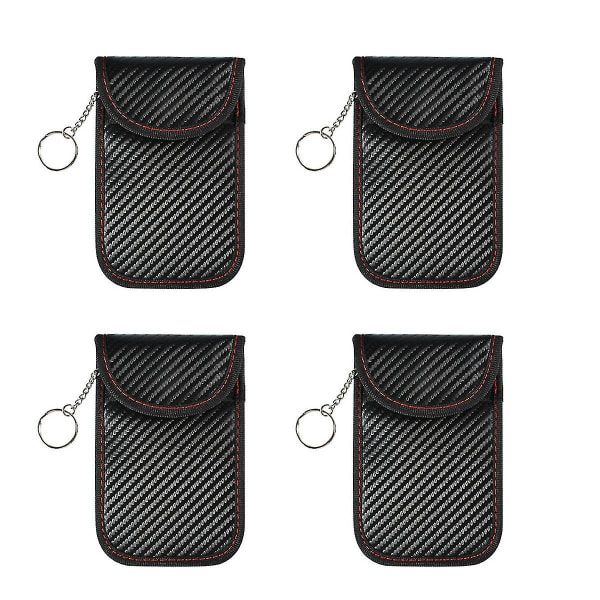 4-delt Carbon Fiber Black Rfid Car Remote Control Shield nøgletaske, lille størrelse, dobbeltlags skjold