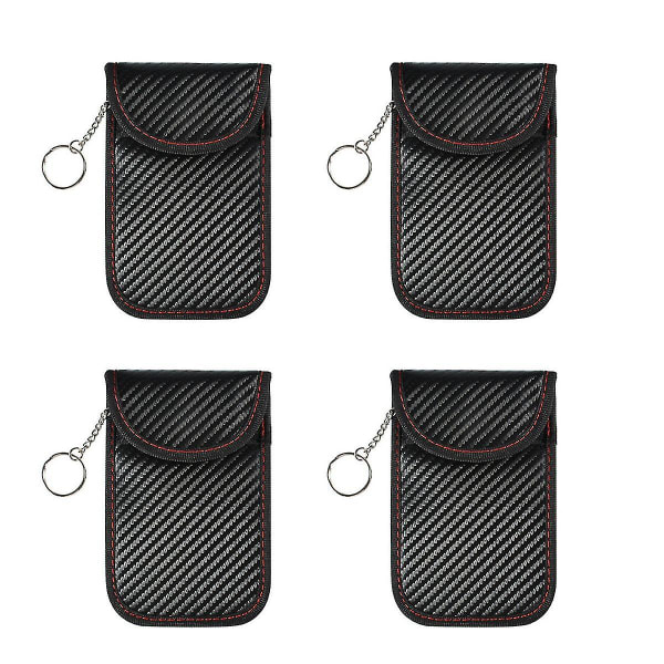 4-pack Svart Kolfiber RFID-skydd för bilnyckel, Liten Storlek, Dubbelskikts Skydd