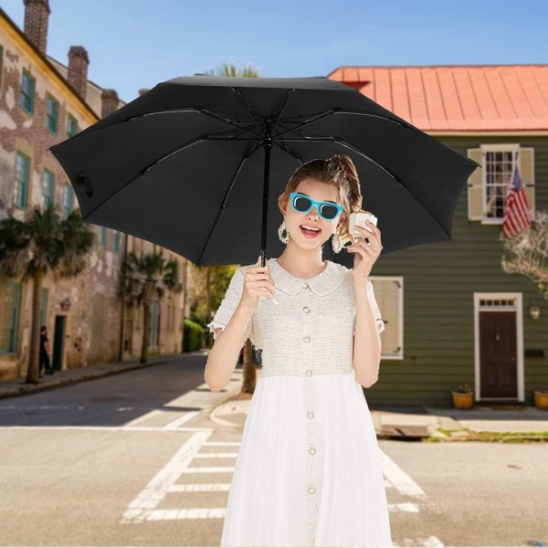 Paraply helautomatisk paraply Kompakt omvendt sammenleggbar paraply Auto vindtett reiseparaply（svart）