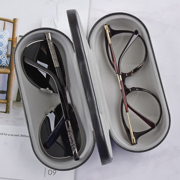 Black Double Eyeglass Case PU Leather Glasses Box Glasses Organizer