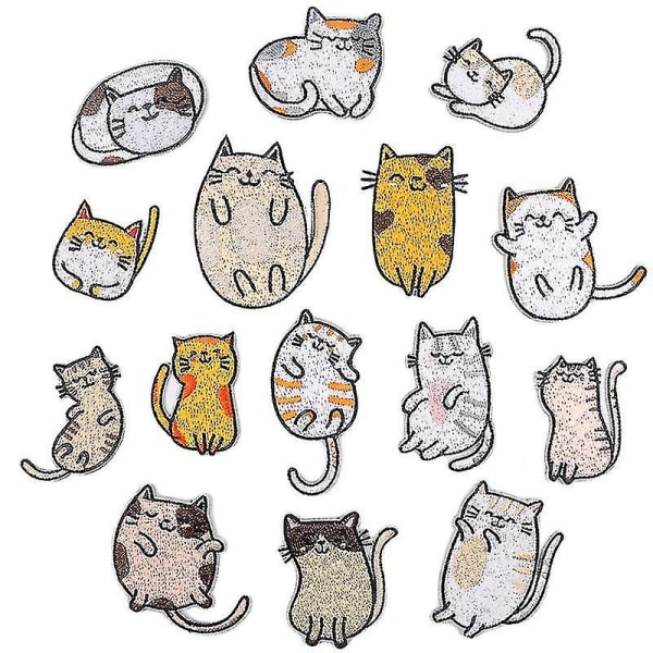 15 stk Cat Brodery Iron On Patch Kjole Kjole jakke Jeans Stickers DIY Patches-Søde Cat Iron On DIY Dekorative Applikations Stickers